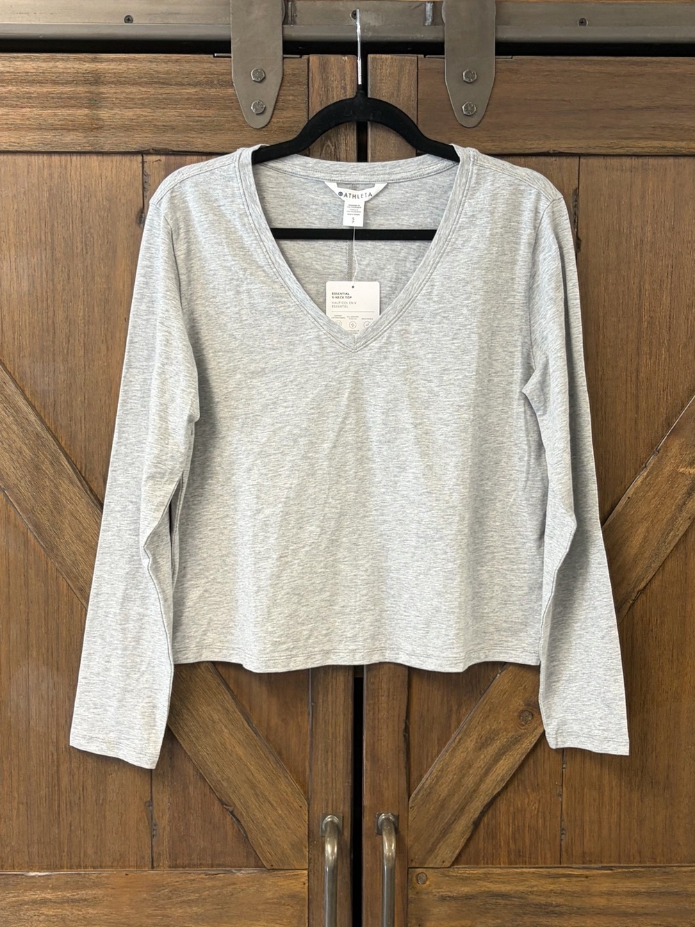 Essential V-Neck Long Sleeve Lightweight Cotton Top Heather Grey Size Small NWT - Picture 3 of 9